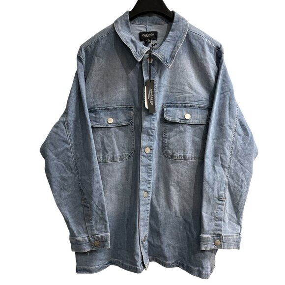 Jones & Co Shacket Womens 2X Faded Denim Button Down Shirt Western Workwear - Picture 1 of 8